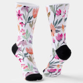 Soft Bloom Watercolor Flower Pattern Pastel  Sokken (Gebogen)