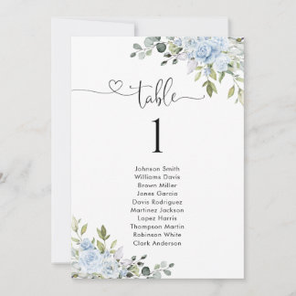 Soft Blue Botanical Table Number Seating Chart