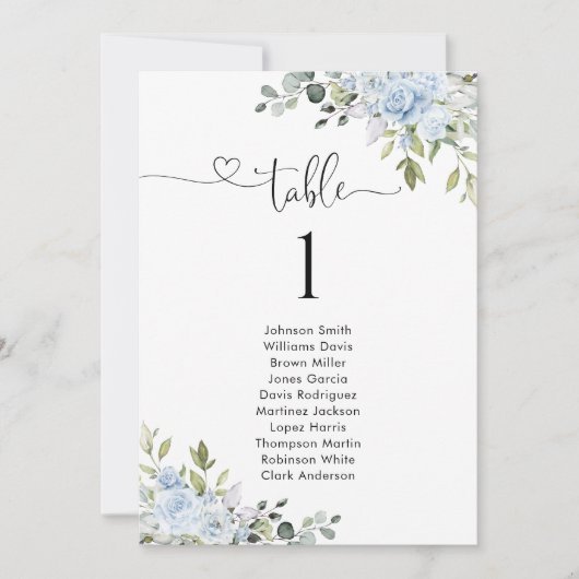 Soft Blue Botanical Table Number Seating Chart (Voorkant)