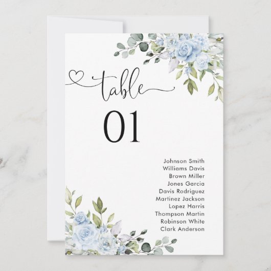 Soft Blue Botanical Table Number Seating Chart (Voorkant)