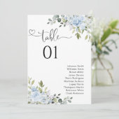 Soft Blue Botanical Table Number Seating Chart (Staand voorkant)