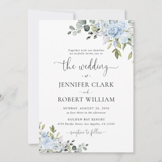 Soft Blue Botanical Wedding Invitation (Devant)