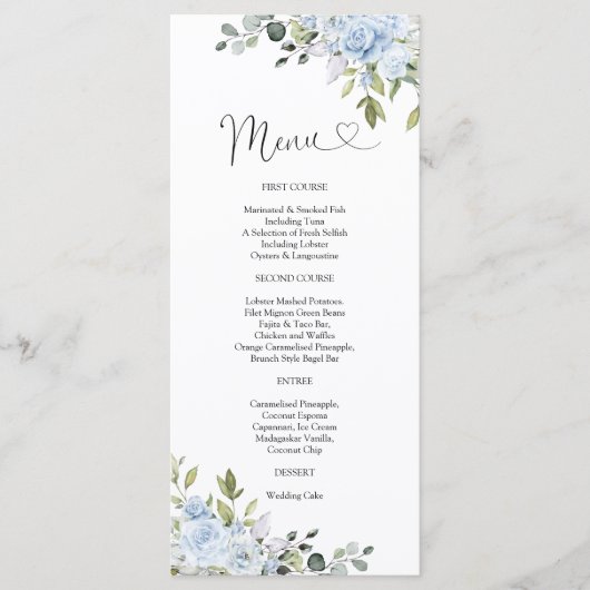 Soft Blue Botanical Wedding Menu (Voorkant)