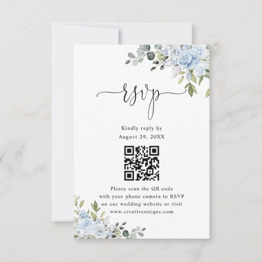 Soft Blue Botanical Wedding Website QR Code RSVP (Devant)