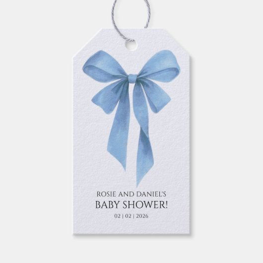 Soft Blue Bow Boy Baby Shower Cadeaulabel (Voorkant)