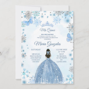 Soft Blue Butterfly & Winter Season Sweet 15th Inv Kaart