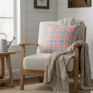 Soft Blue Coral Waterverf Plaid Boerderij Kussen