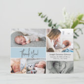 Soft blue Custom Photo Collage Baby Boy Birth Bedankkaart (Staand voorkant)
