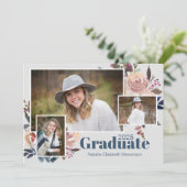 Soft Blue Drie Foto Waterverf Afstudeerfeest Kaart (Staand voorkant)