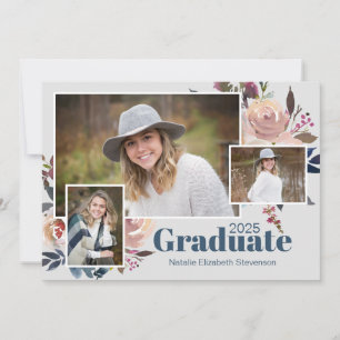 Soft Blue Drie Foto Waterverf Afstudeerfeest Kaart