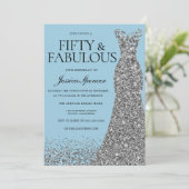 Soft Blue Elegance 50th Birthday Party Kaart (Staand voorkant)