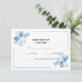 Soft Blue Elegant Watercolor Flowers Wedding RSVP (Staand voorkant)