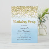 Soft Blue en Gold Birthday Invitation Kaart (Staand voorkant)