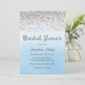 Soft Blue en Silver Bridal Shower Invitation Kaart (Staand voorkant)