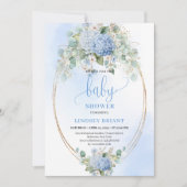 Soft Blue Floral Baby Shower Invitation Gold (Devant)