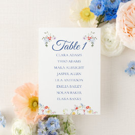 Soft Blue Floral Wedding Seating Chart Card Kaart