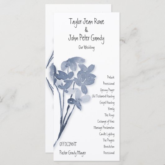 Soft Blue Flower Wedding Programme (Devant / Derrière)