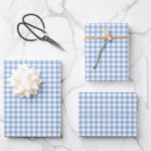 Soft Blue Gingham Check Patroon Inpakpapier Vel