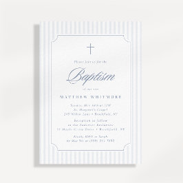 Soft Blue-Gray Striped Baptism Invitation Kaart
