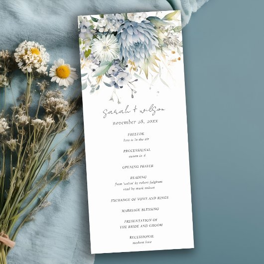 Soft Blue Green Succulent Floral Wedding Programme