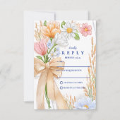 Soft Blue Ribbon Floral Wedding RSVP Kaartje (Voorkant)