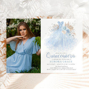 Soft Blue Silver Quinceañera Princess Dress Photo Kaart