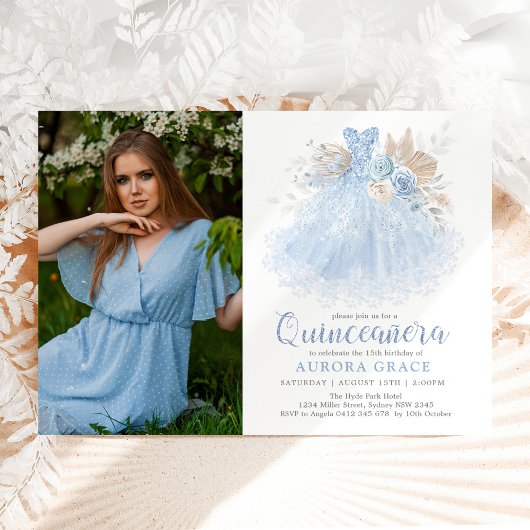 Soft Blue Silver Quinceañera Princess Dress Photo Kaart