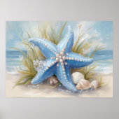 Soft Blue Starfish Coastal Wall Art Print | Poster (Voorkant)