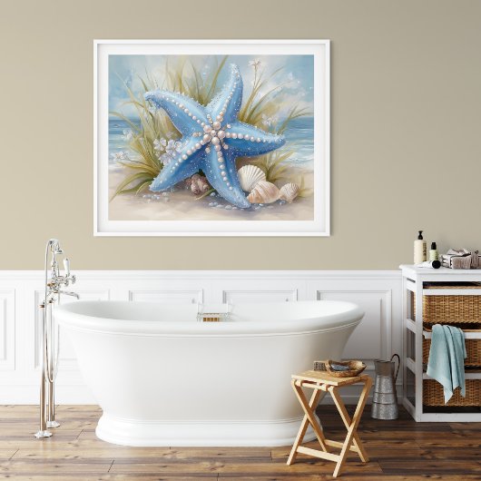 Soft Blue Starfish Coastal Wall Art Print | Poster