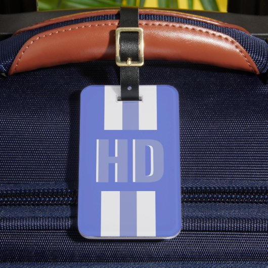 Soft blue striped Shadow monogrammed retro groovy  Bagagelabel (Voorkant Insitu 2)