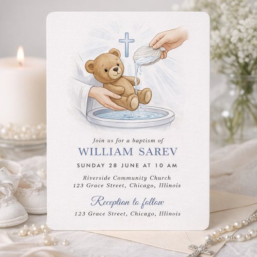 Soft Blue Teddy Bear Baptism  Kaart