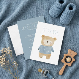 Soft Blue Teddybeer slaperig Baby shower Kaart