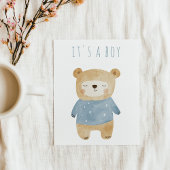 Soft Blue Teddybeer slaperig Baby shower Kaart