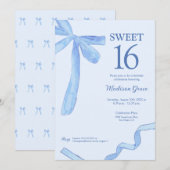 Soft Blue trendy Bow Ribbon Coquette Sweet 16 Kaart (Voorkant / Achterkant)