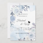 Soft Blue Watercolor Floral Wedding Invitation (Devant)