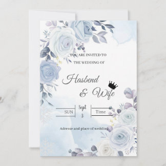 Soft Blue Watercolor Floral Wedding Invitation