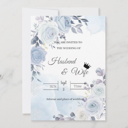 Soft Blue Watercolor Floral Wedding Invitation (Devant)