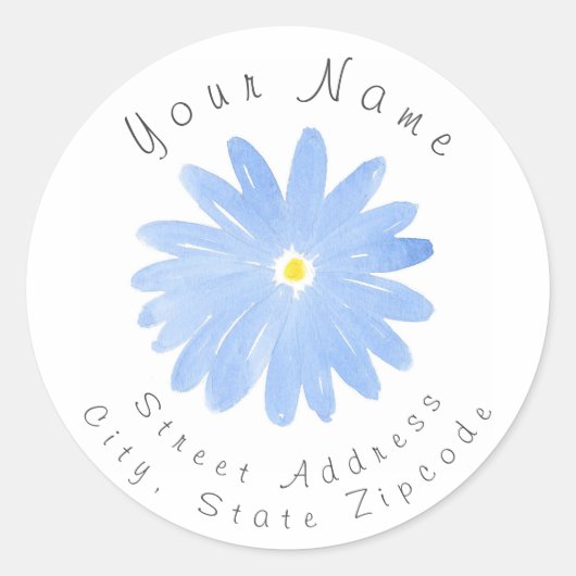 "Soft Blue Waterverf Daisy"-adreslabel Ronde Sticker (Voorkant)