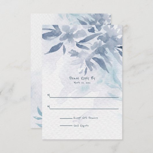 Soft Blue Waterverf Leaves Wedding RSVP Kaartje (Voorkant / Achterkant)