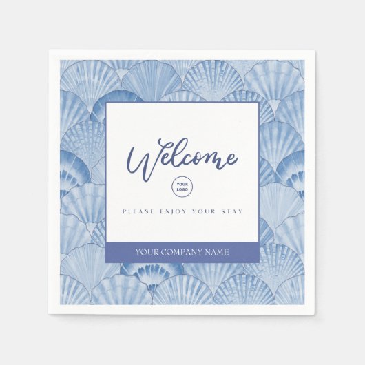 Soft Blue Waterverf Seashell Custom Paper Napkins Servet (Voorkant)