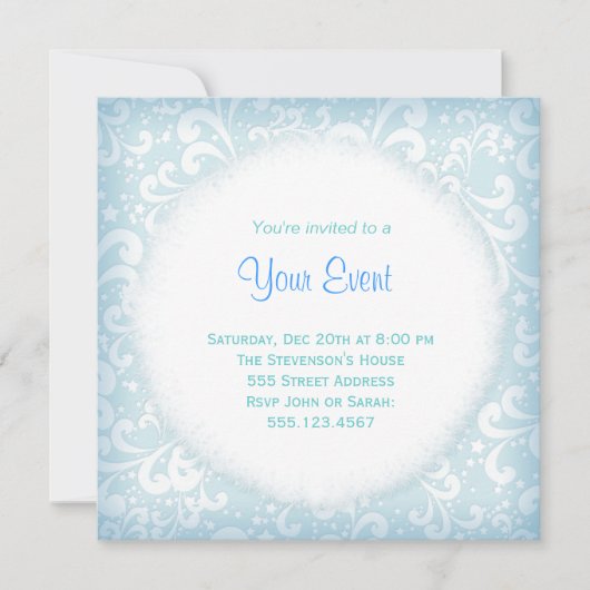 Soft Blues en White Plumes Invitation Kaart (Voorkant)