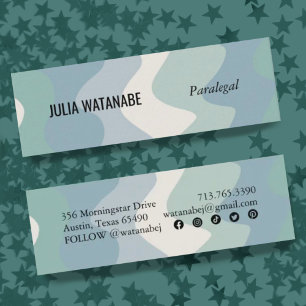 Soft Blues Handmade Wavy Stripes w Social Icons Mini Visitekaartje