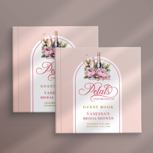 Soft blush and gold petals prosecco guest book gastenboek