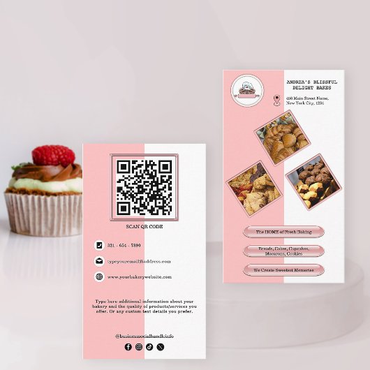 Soft Blush Bakery Logo Contact | Foto's en QR-code Visitekaartje