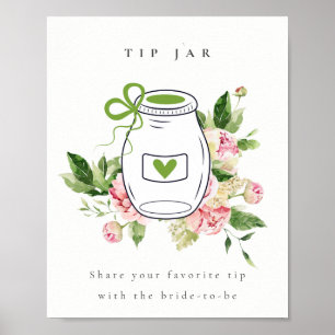 Soft Blush Bloemen Peony Tip Jar Sign Vrijgezellen Poster