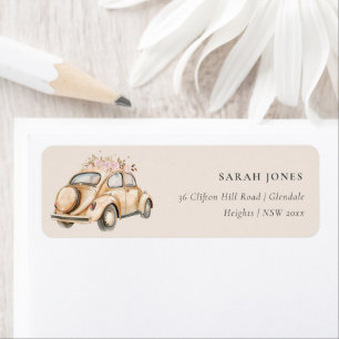 Soft Blush Bloemen Vintage Auto Waterverf Bruiloft Etiket