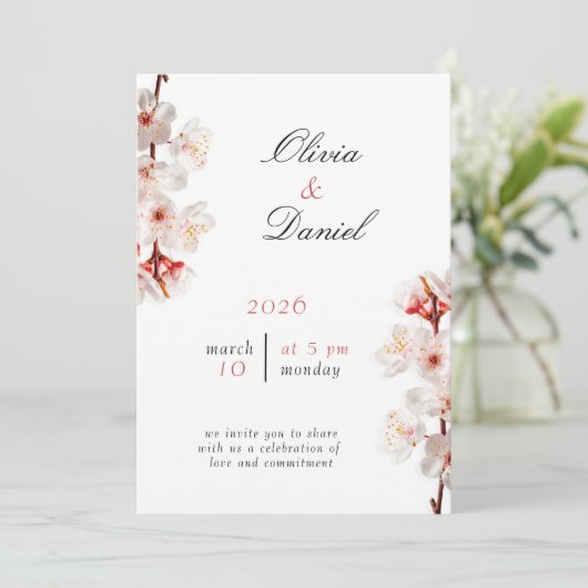 Soft Blush Blossom Wedding Invitation (Debout devant)