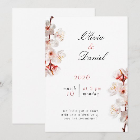 Soft Blush Blossom Wedding Invitation (Devant / Derrière)