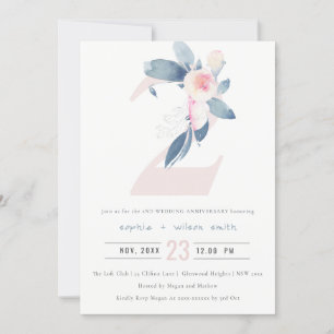 SOFT BLUSH BLUE FLORAL 2E JAAR JUBILEUM KAART
