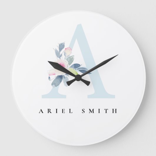 SOFT BLUSH BLUE FLORAL ALPHABETS NAME BRIEF A GROTE KLOK (Voorkant)